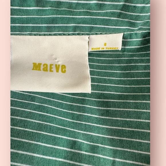 Maeve Women’s Size 8 Green/White Pinstripe Tie Front Button Up Shirt - Picture 5 of 6